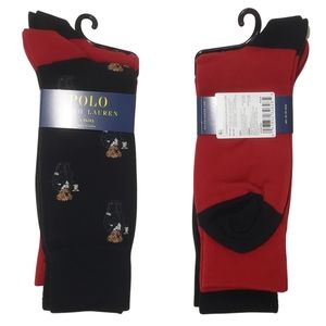 Polo Ralph Lauren Martini Bear Dress Socks Men Black/Red Sock Size 10-13 🧸🍸